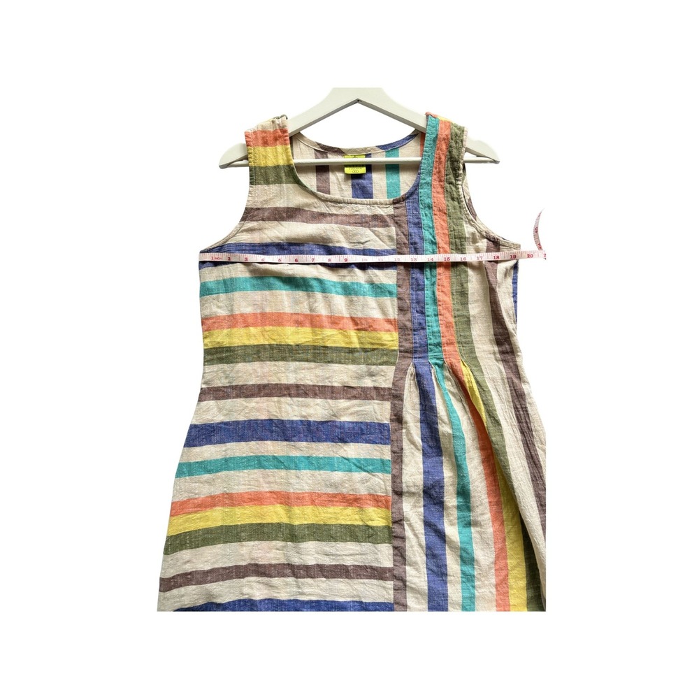 Cotton Village XL Midi Dress Cotton Lightweight Multicolor Striped Sleeveless - Picture 2 of 4